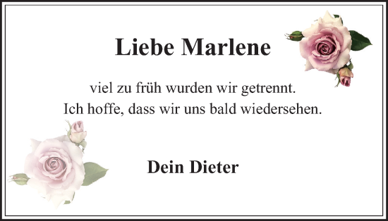 Traueranzeige von Marlene  von Tageszeitung