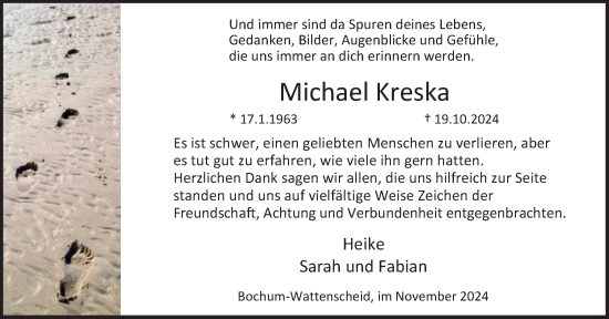 Traueranzeige von Michael Kreska von Tageszeitung