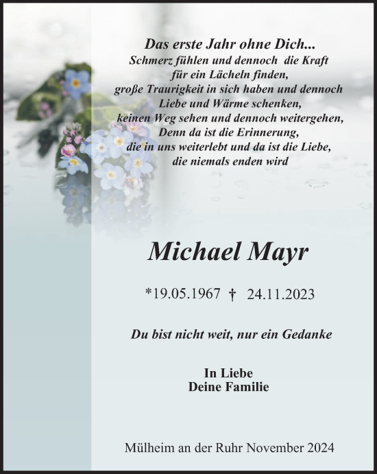 Traueranzeige von Michael Mayr von Tageszeitung