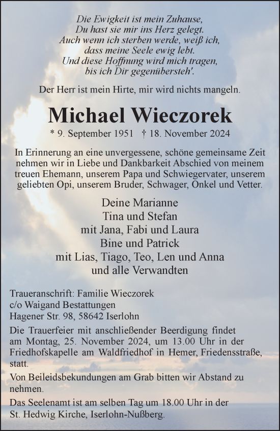 Traueranzeige von Michael Wieczorek von Tageszeitung