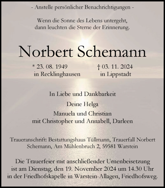 Traueranzeige von Norbert Schemann von Tageszeitung