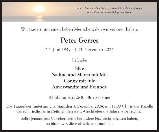 Traueranzeige von Peter Gerres von Tageszeitung