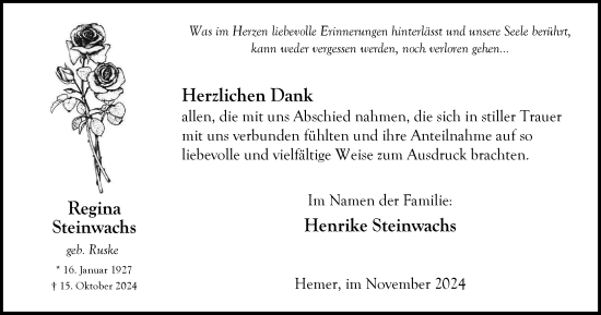 Traueranzeige von Regina Steinwachs von Tageszeitung