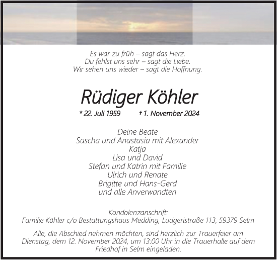 Traueranzeige von Rüdiger Köhler von Tageszeitung
