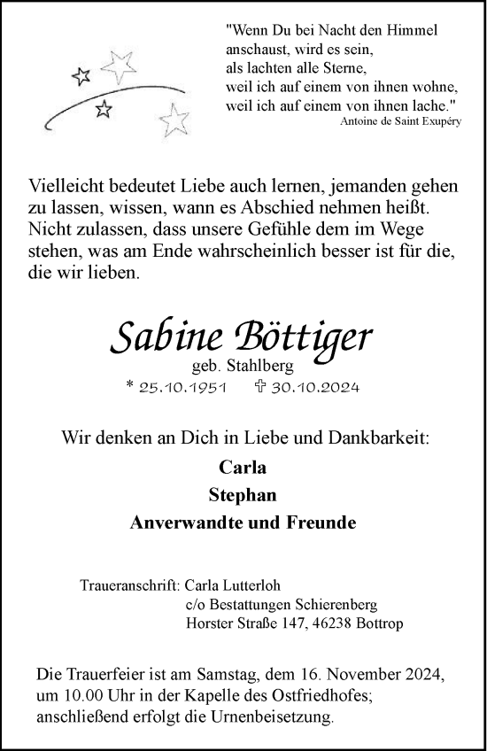 Traueranzeige von Sabine Böttiger von Tageszeitung