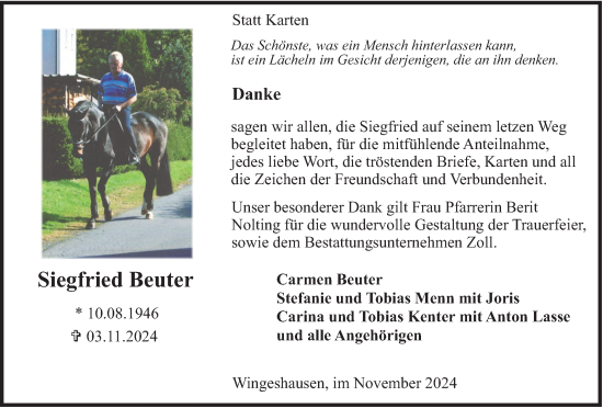 Traueranzeige von Siegfried Beuter von Tageszeitung