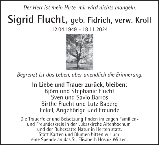 Traueranzeige von Sigrid Flucht von Tageszeitung