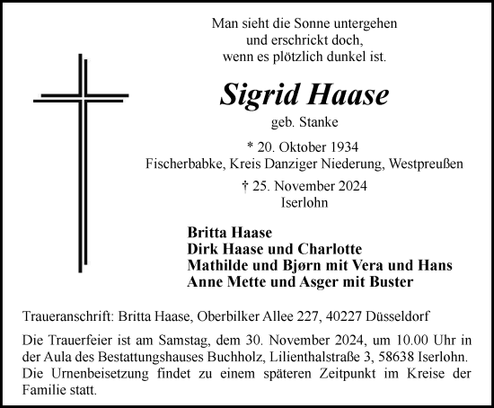 Traueranzeige von Sigrid Haase von Tageszeitung