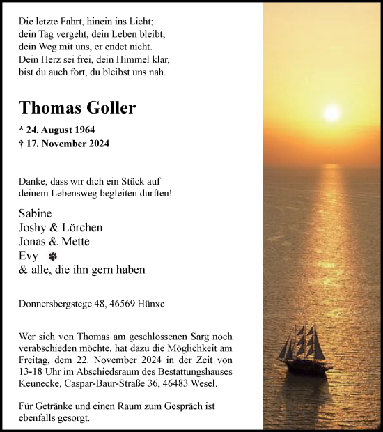 Traueranzeige von Thomas Goller von Tageszeitung