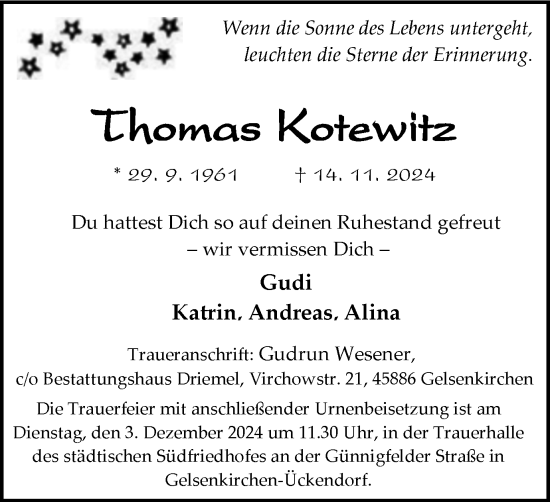 Traueranzeige von Thomas Kotewitz von Tageszeitung
