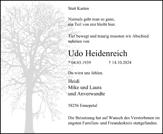 Traueranzeige von Udo Heidenreich von Tageszeitung