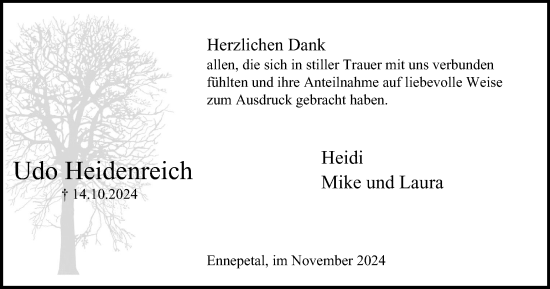 Traueranzeige von Udo Heidenreich von Tageszeitung