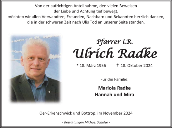 Traueranzeige von Ulrich Radke von Tageszeitung