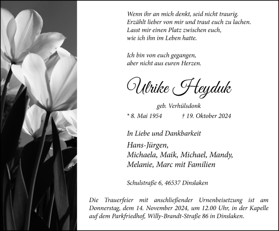 Traueranzeige von Ulrike Heyduk von Tageszeitung