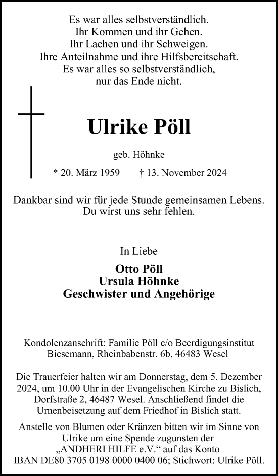 Traueranzeige von Ulrike Pöll von Tageszeitung