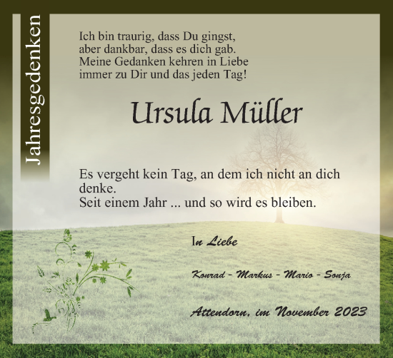 Traueranzeige von Ursula Müller von Tageszeitung