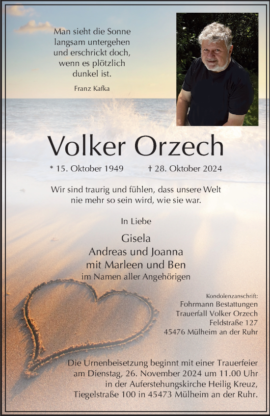 Traueranzeige von Volker Orzech von Tageszeitung