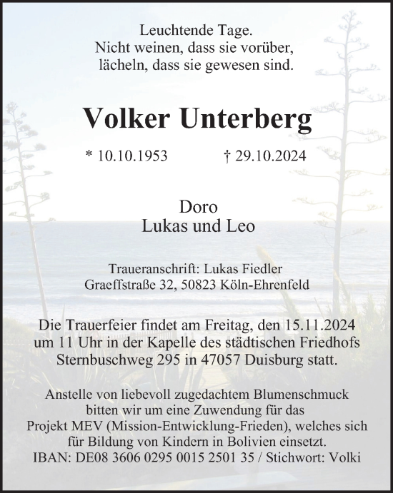 Traueranzeige von Volker Unterberg von Tageszeitung