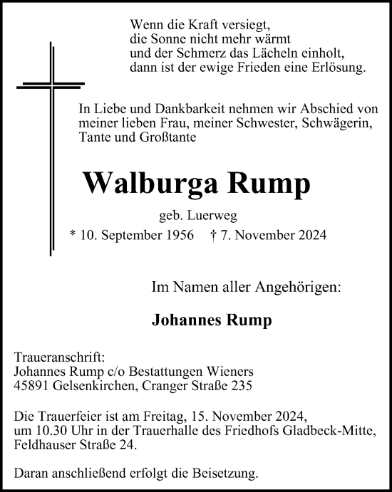 Traueranzeige von Walburga Rump von Tageszeitung