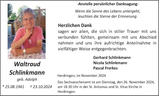 Traueranzeige von Waltraud Schlinkmann von Tageszeitung