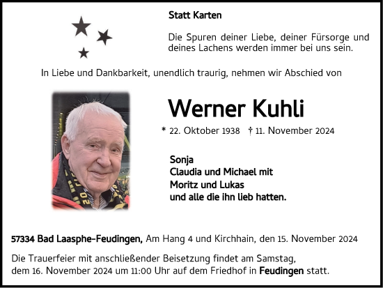 Traueranzeige von Werner Kuhli von Tageszeitung