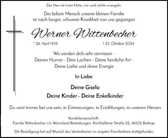 Traueranzeige von Werner Wittenbecher von Tageszeitung