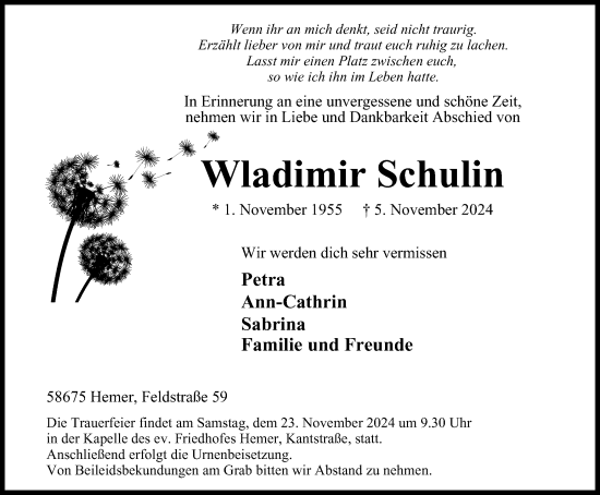 Traueranzeige von Wladimir Schulin von Tageszeitung