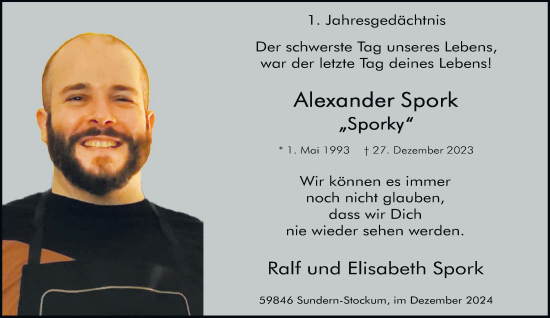 Traueranzeige von Alexander Spork von Tageszeitung