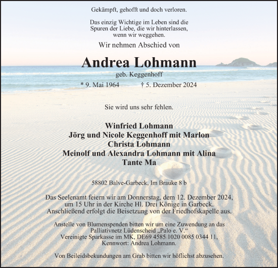 Traueranzeige von Andrea Lohmann von Tageszeitung