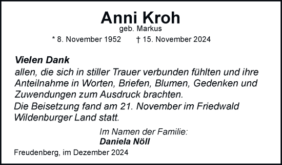 Traueranzeige von Anni Kroh von Tageszeitung