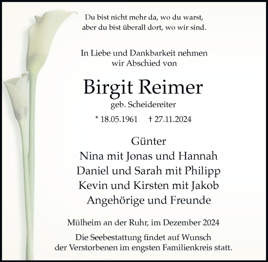 Traueranzeige von Birgit Reimer von Tageszeitung