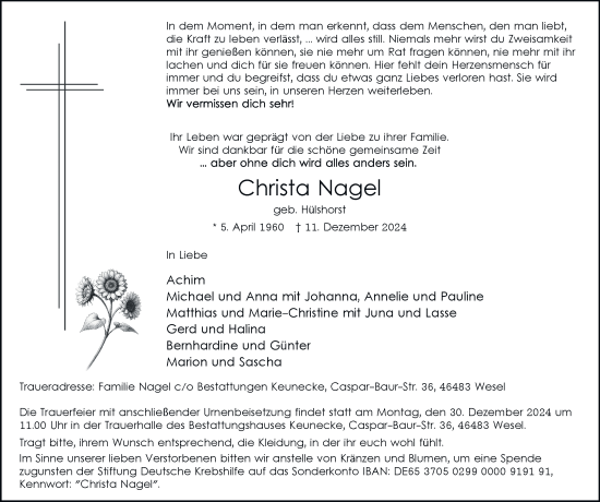 Traueranzeige von Christa Nagel von Tageszeitung