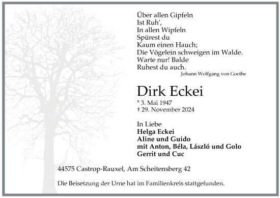 Traueranzeige von Dirk Eckei von Tageszeitung