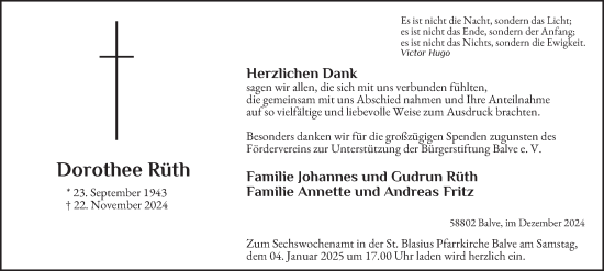 Traueranzeige von Dorothee Rüth von Tageszeitung
