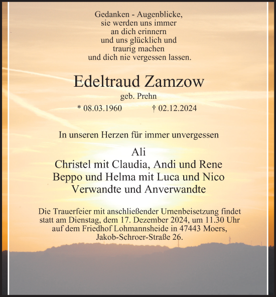 Traueranzeige von Edeltraud Zamzow von Tageszeitung