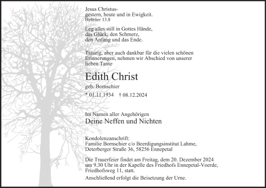 Traueranzeige von Edith Christ von Tageszeitung