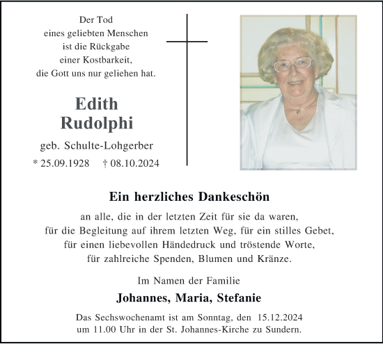 Traueranzeige von Edith Rudolphi von Tageszeitung