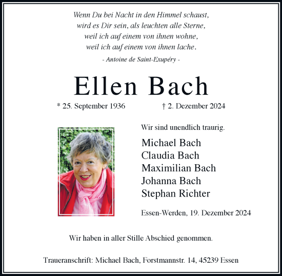 Traueranzeige von Ellen Bach von Tageszeitung