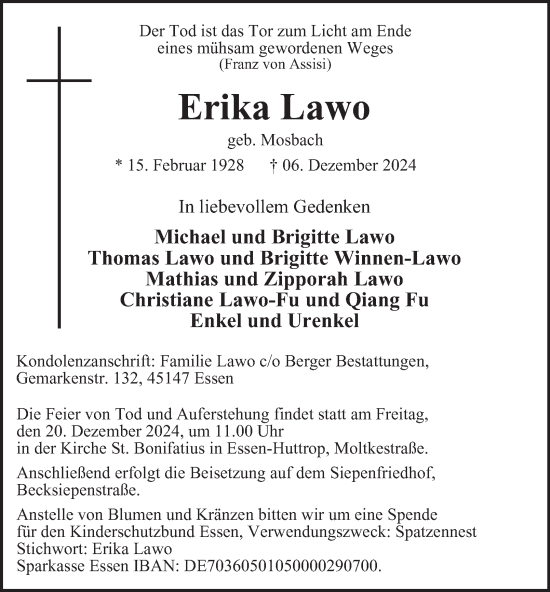Traueranzeige von Erika Lawo von Tageszeitung