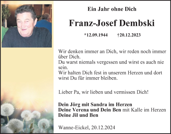 Traueranzeige von Franz-Josef Dembski von Tageszeitung