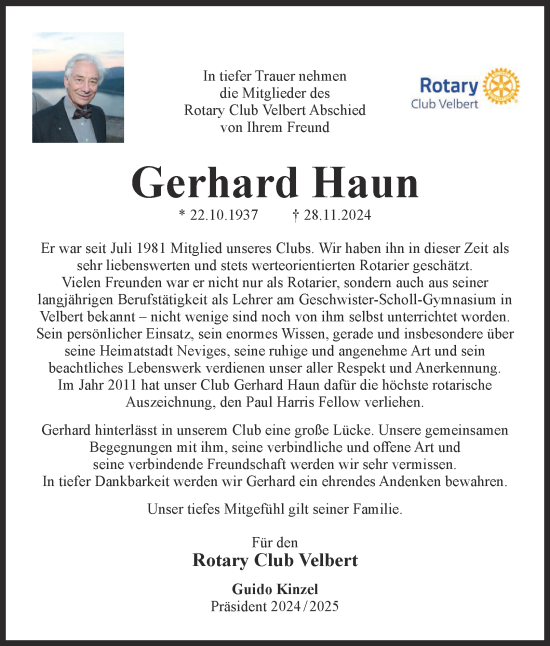 Traueranzeige von Gerhard Haun von Tageszeitung