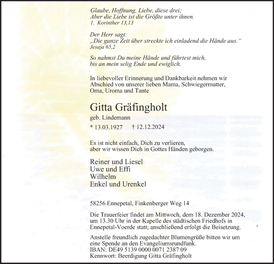 Traueranzeige von Gitta Gräfingholt von Tageszeitung