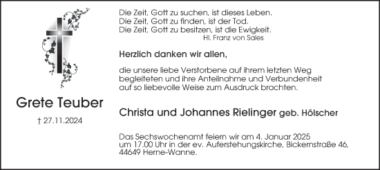 Traueranzeige von Grete Teuber von Tageszeitung