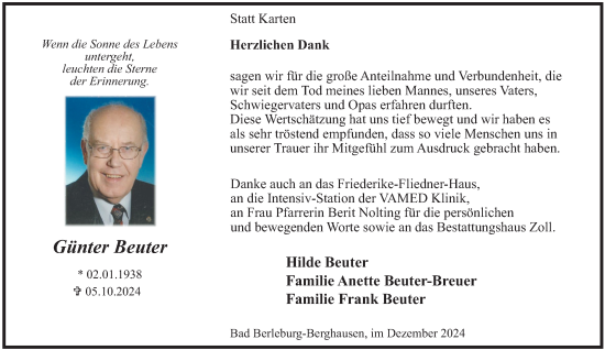 Traueranzeige von Günter Beuter von Tageszeitung