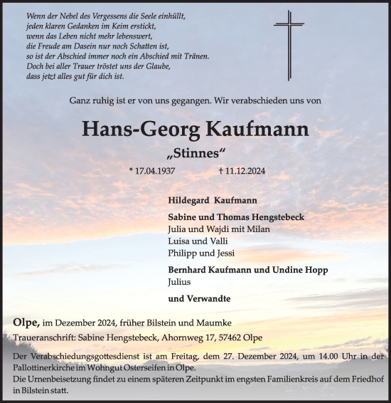 Traueranzeige von Hans-Georg Kaufmann von Tageszeitung