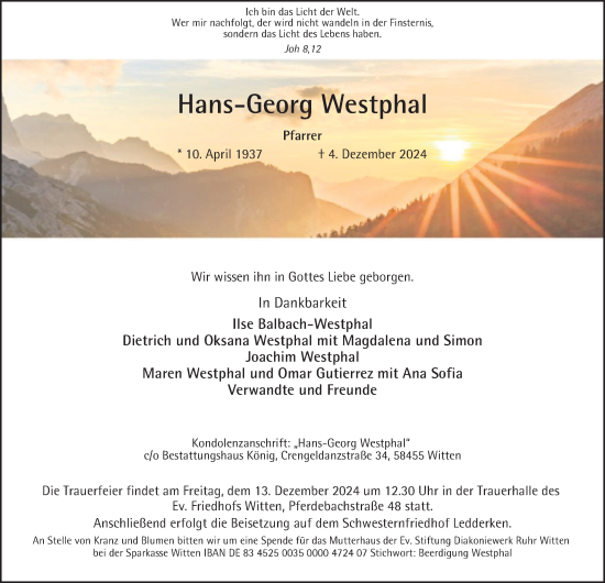 Traueranzeige von Hans-Georg Westphal von Tageszeitung