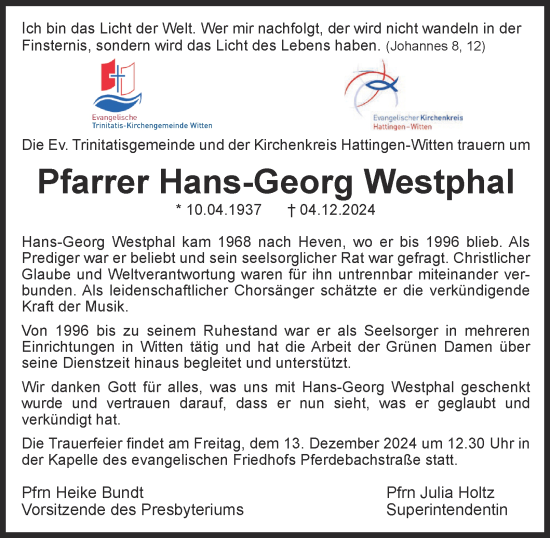 Traueranzeige von Hans-Georg Westphal von Tageszeitung
