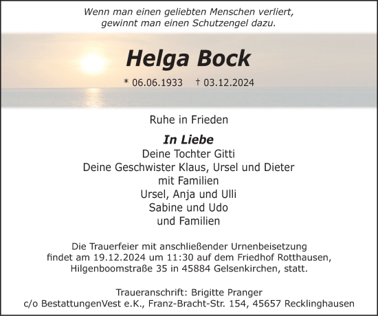 Traueranzeige von Helga Bock von Tageszeitung