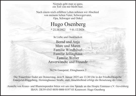 Traueranzeige von Hugo Osenberg von Tageszeitung