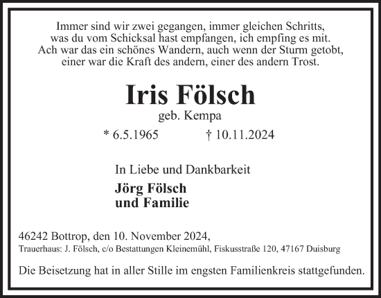 Traueranzeige von Iris Fölsch von Tageszeitung